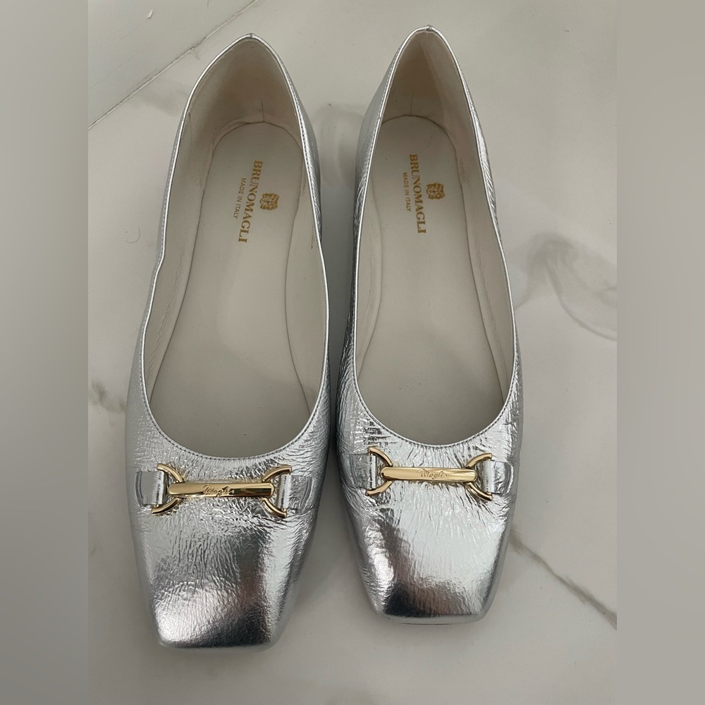 Bruno Magli size 11 silver and gold flats.
